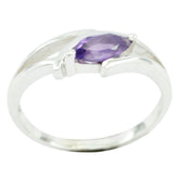 Hua purple solitaire ring for women with marquise cut purple gemstone set in silver band