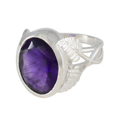 Marie Purple Solitaire Ring with Elegant Silver Band
