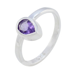 Yuna Purple Solitaire Ring in Sleek Silver Design