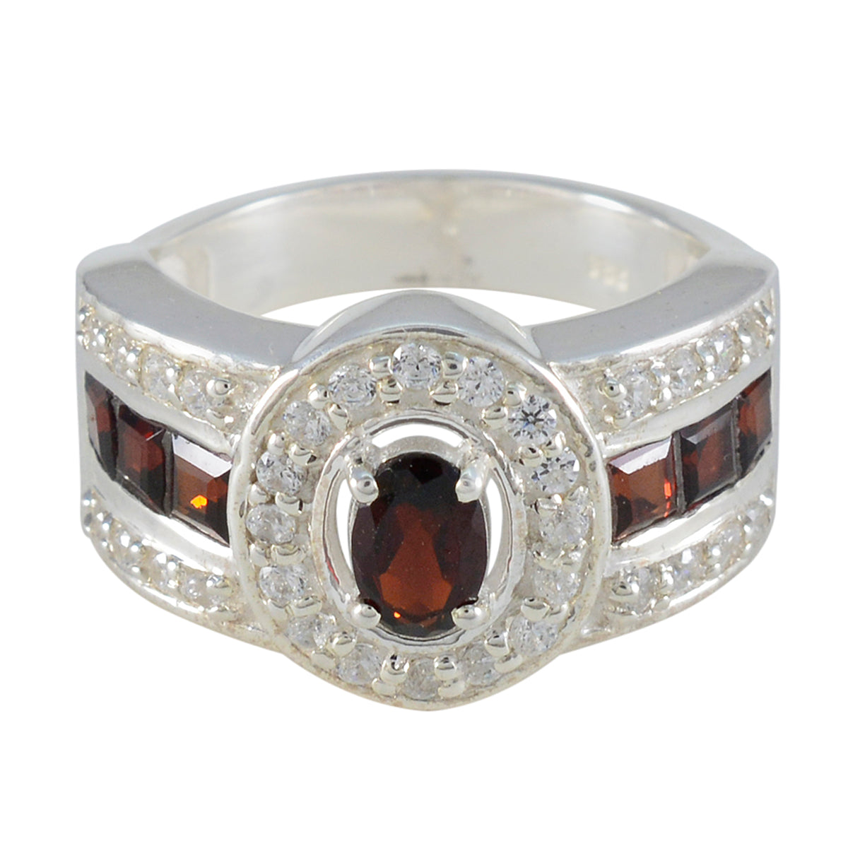 Hanna Red Halo Ring for Women with Gemstone Accents Garnet Red
