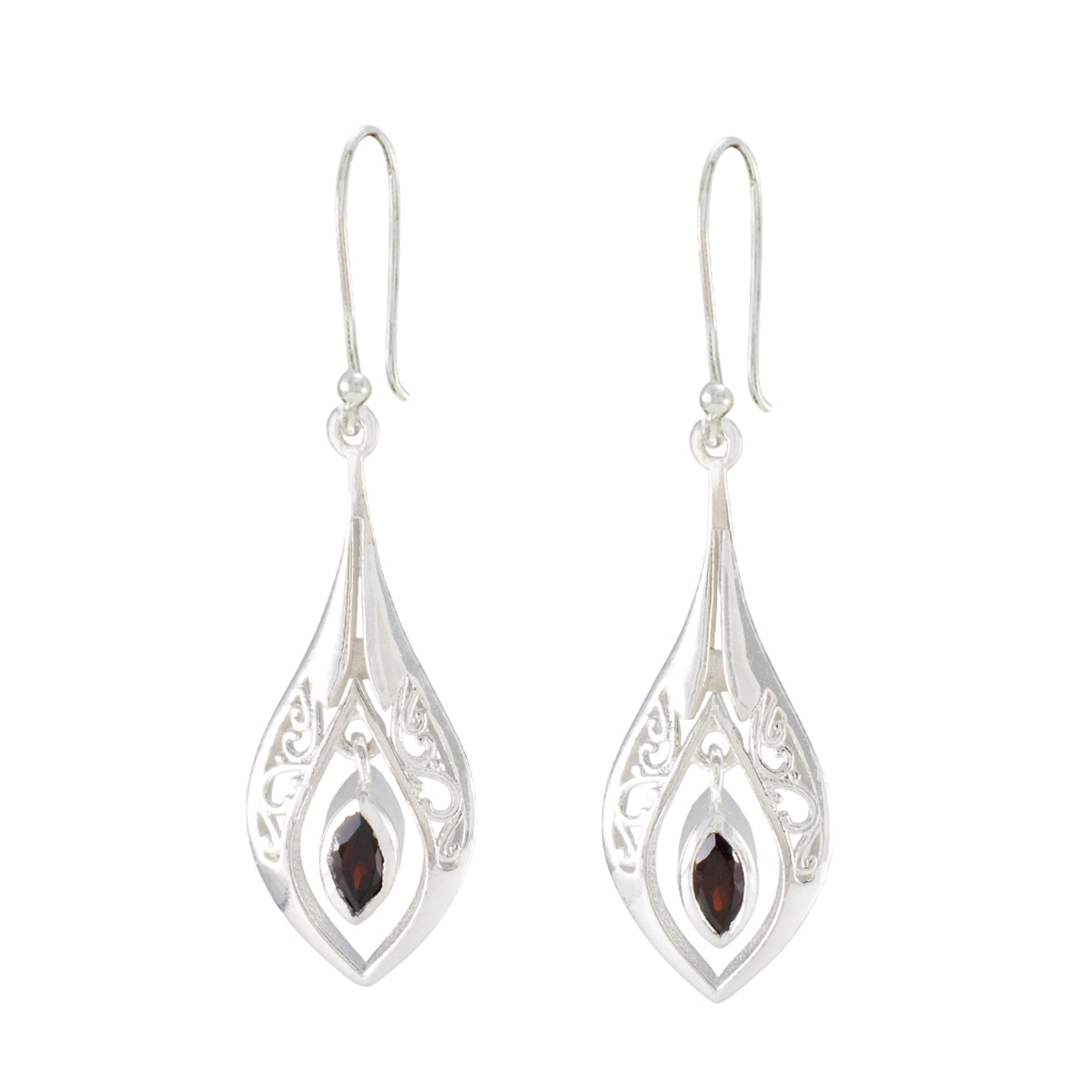Natalie Red Solitaire Dangle Earrings for Glam Shine Garnet Red Dangle