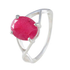 Sakura Red Solitaire Gemstone Ring in Silver