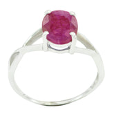 Sakura Red Solitaire Gemstone Ring in Silver Indian Ruby Red
