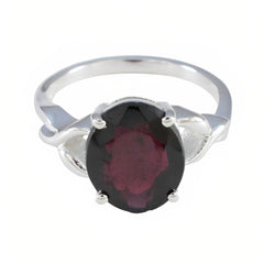 Siti Red Solitaire Ring India with Oval Gemstone Garnet Red