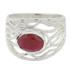 Greta Red Solitaire Ring with Elegant Silver Design Indian Ruby Red