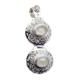 Riley Retro Statement Pendant Jewelry with Gemstone Rainbow Moonstone White White