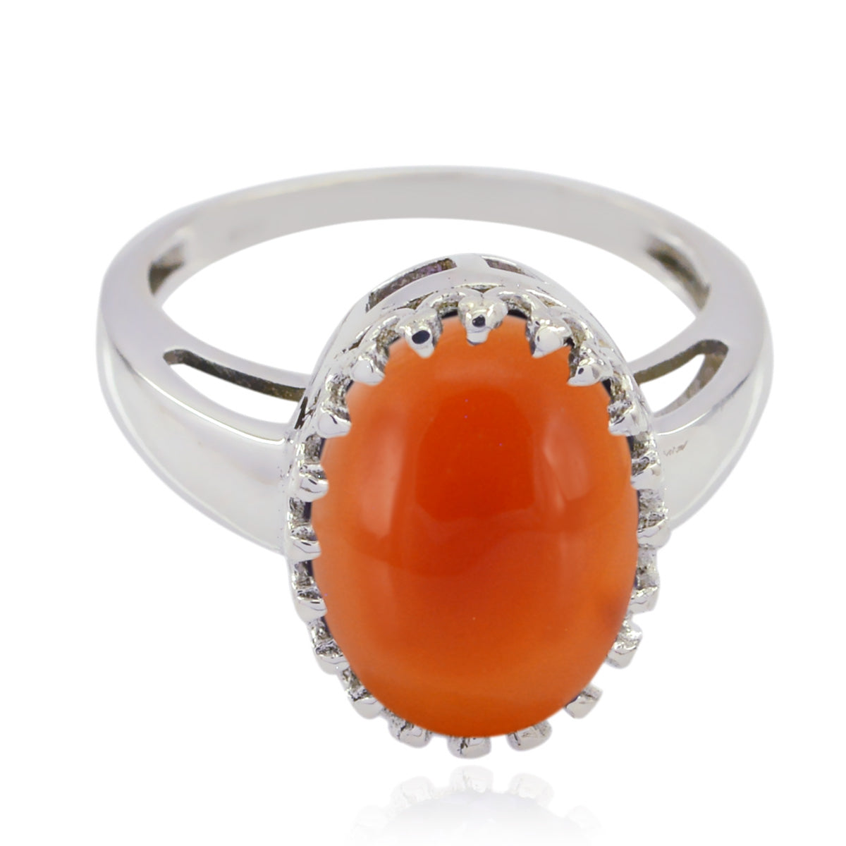 Meera Romantic Red Solitaire Ring with Orange Gemstone Red Onyx Red
