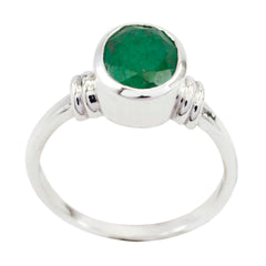 Mathilde Green Solitaire Ring with Sterling Silver Band