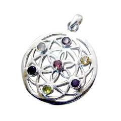 Sophia Statement Gemstone Necklace Pendant Silver Charm Multi Stone multicolor Multicolor