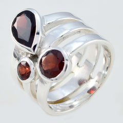 Paula silver statement red gemstone ring with three red stones in varying shapes and sizes