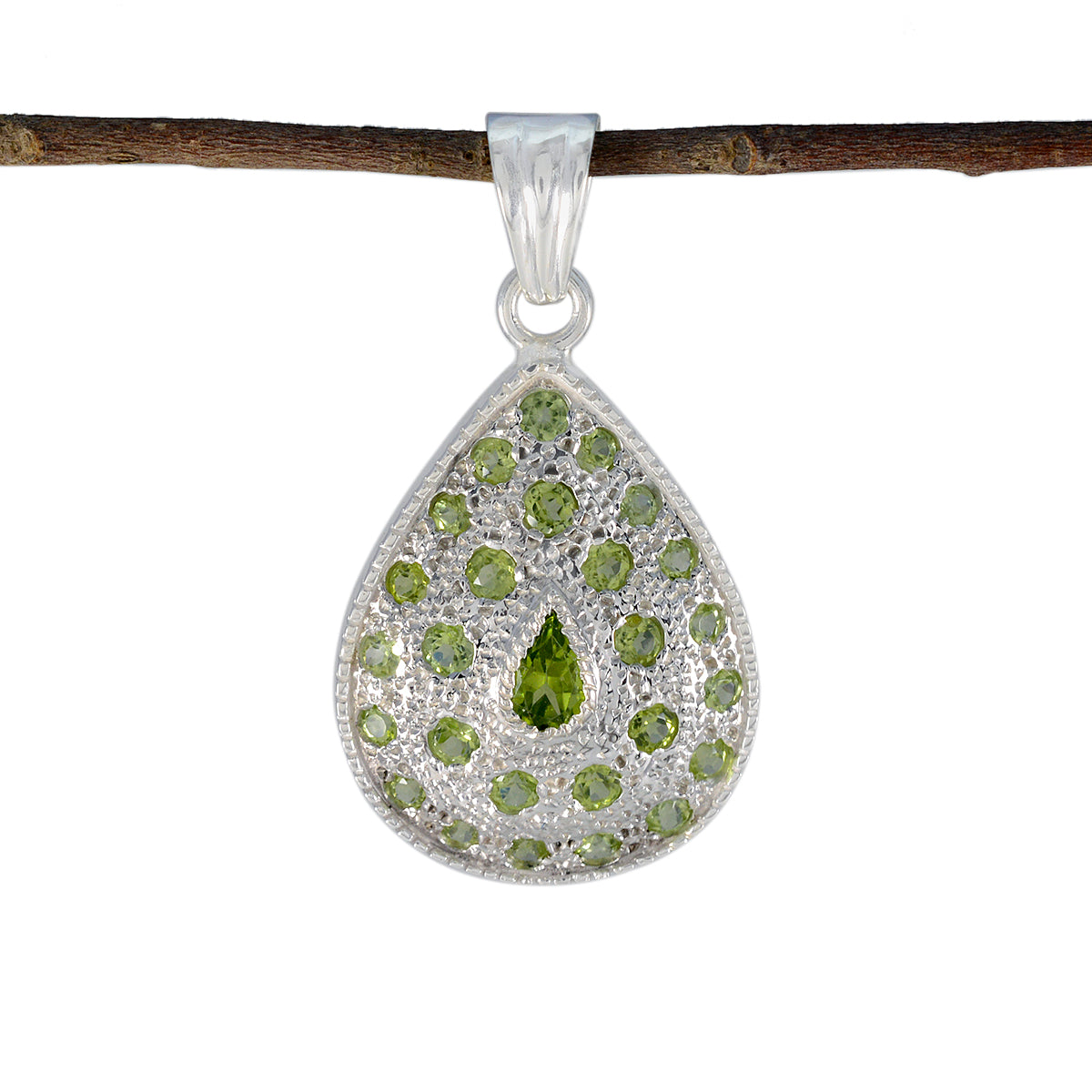 Yasmin Green Gemstone Pendant Silver Teardrop Design Peridot Green Green
