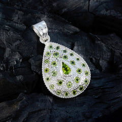 Yasmin Green Gemstone Pendant Silver Teardrop Design