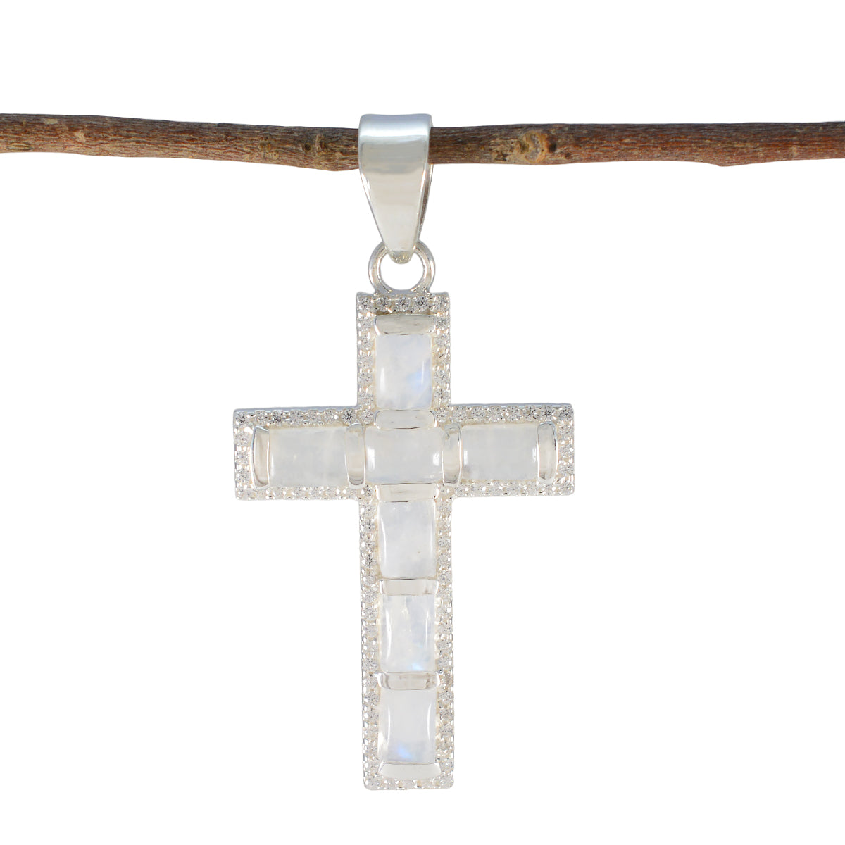 Yasmine White Abstract Tiny Pendant Rainbow Moonstone White White