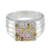 Agnes Trendy Multicolor Gemstone Ring in Silver Tourmaline Multicolor