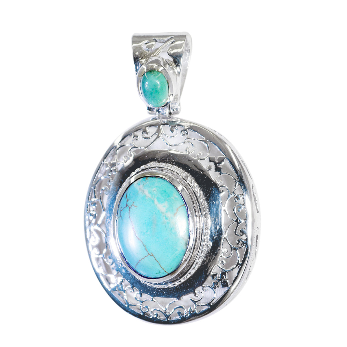 Clara Turquoise Geometric Pendant with Silver Detailing Turquoise Turquoise Turquoise