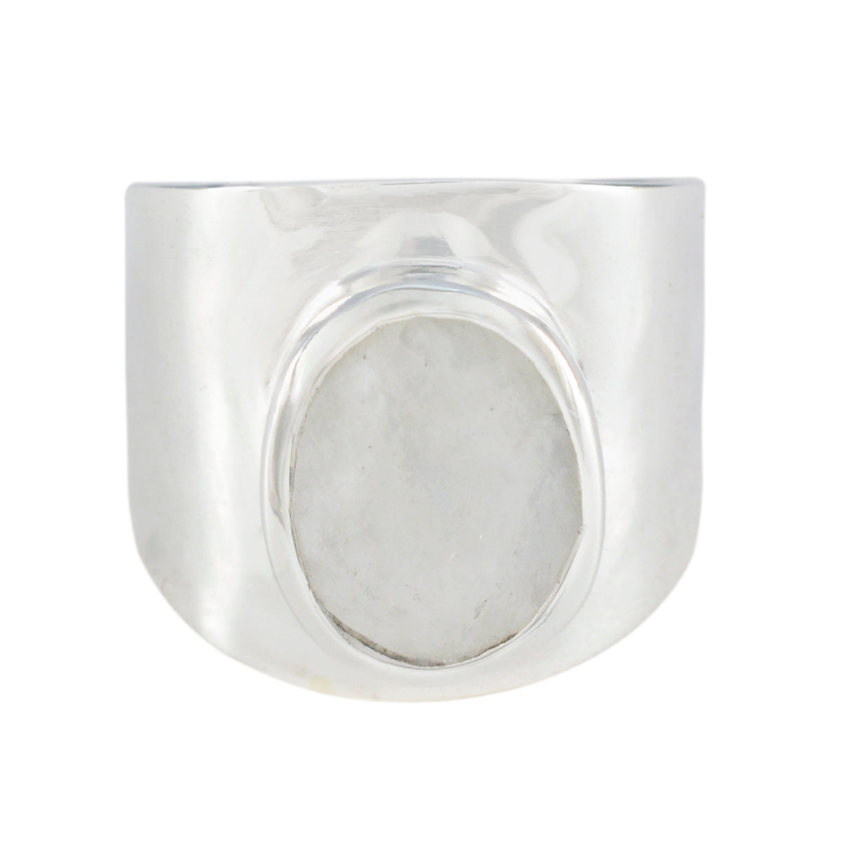 Gabriela white solitaire ring for women with a wide silver band and oval solitaire setting