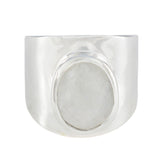 Gabriela white solitaire ring for women with a wide silver band and oval solitaire setting