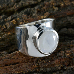 Gabriela white solitaire ring for women with wide silver band and round white gemstone