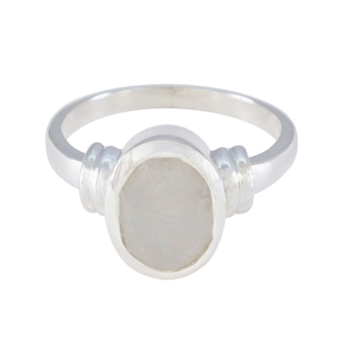 Ananya White Solitaire Ring with Elegant Oval Gemstone Rainbow Moonstone White