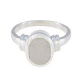 Ananya White Solitaire Ring with Elegant Oval Gemstone Rainbow Moonstone White