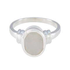 Ananya White Solitaire Ring with Elegant Oval Gemstone Rainbow Moonstone White