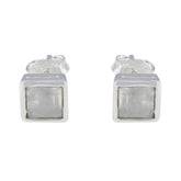 Antonia White Solitaire Stud Earrings for Everyday Elegance Rainbow Moonstone White Stud