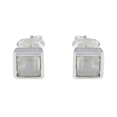 Antonia White Solitaire Stud Earrings for Everyday Elegance Rainbow Moonstone White Stud