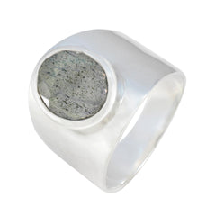 Araya grey solitaire ring for women with a polished silver band and round grey stone centerpiece