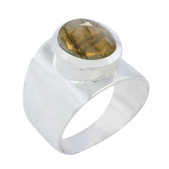 Araya grey solitaire ring for women with wide silver band and oval faceted stone