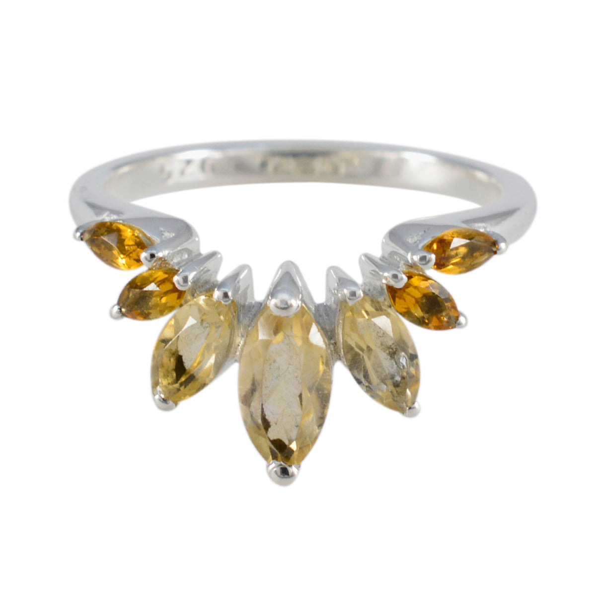 Ji-eun yellow gemstone crown ring with marquise cut stones set in silver band
