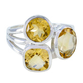 Savannah yellow trilogy gemstone ring with three yellow stones set in silver band