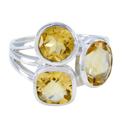 Savannah yellow trilogy gemstone ring with three yellow stones set in silver band