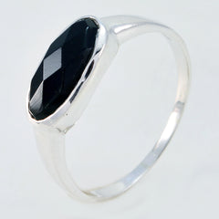 Stella black solitaire ring for women silver band with faceted oval black onyx bezel setting