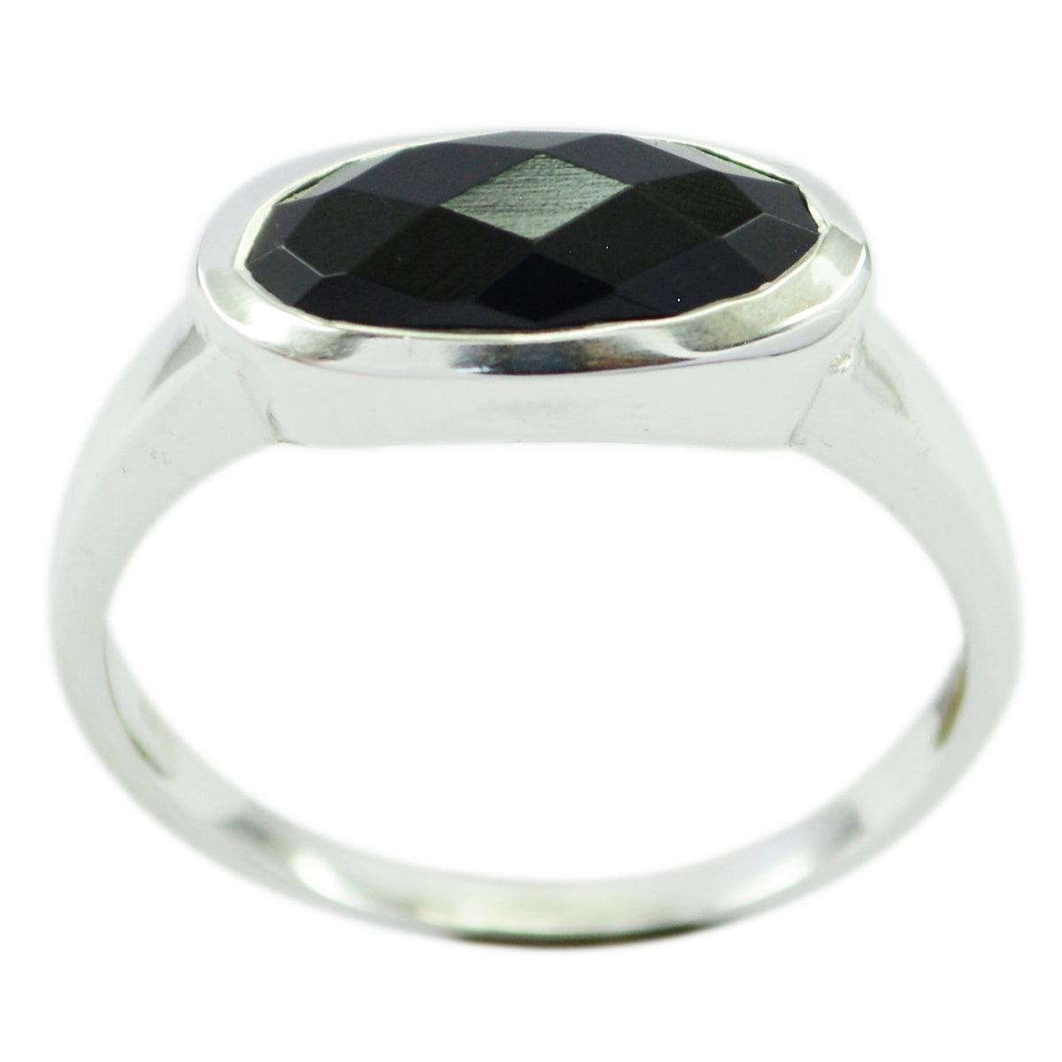 Stella silver bezel ring with oval faceted black onyx stone black solitaire ring for women elegant everyday wear