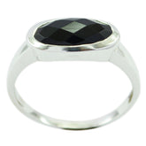 Stella silver bezel ring with oval faceted black onyx stone black solitaire ring for women elegant everyday wear