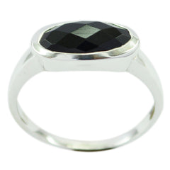 Stella silver bezel ring with oval faceted black onyx stone black solitaire ring for women elegant everyday wear