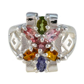 Leah multicolor gemstone ring in sterling silver with green pink orange and purple stones