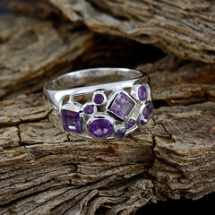 Rosa silver contemporary purple gemstone ring with mixed cut amethysts set in openwork band
