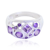 Rosa sterling silver contemporary purple gemstone ring with mixed cut amethyst stones in modern design