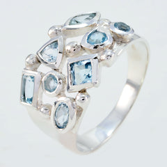 Meera sterling silver trendy blue gemstone ring with multiple light blue cut stones in assorted shapes
