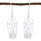 Skylar White Earrings - Elegant Silver Leaf Design Rainbow Moonstone White Dangle