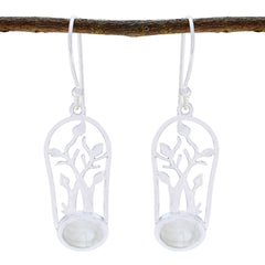 Skylar White Earrings - Elegant Silver Leaf Design Rainbow Moonstone White Dangle