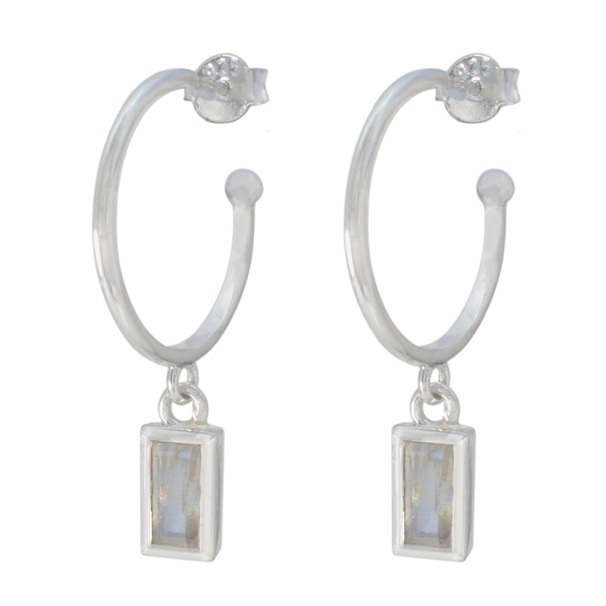 Tereza Slim Solitaire Dangle Earrings for Every Occasion Rainbow Moonstone White Dangle