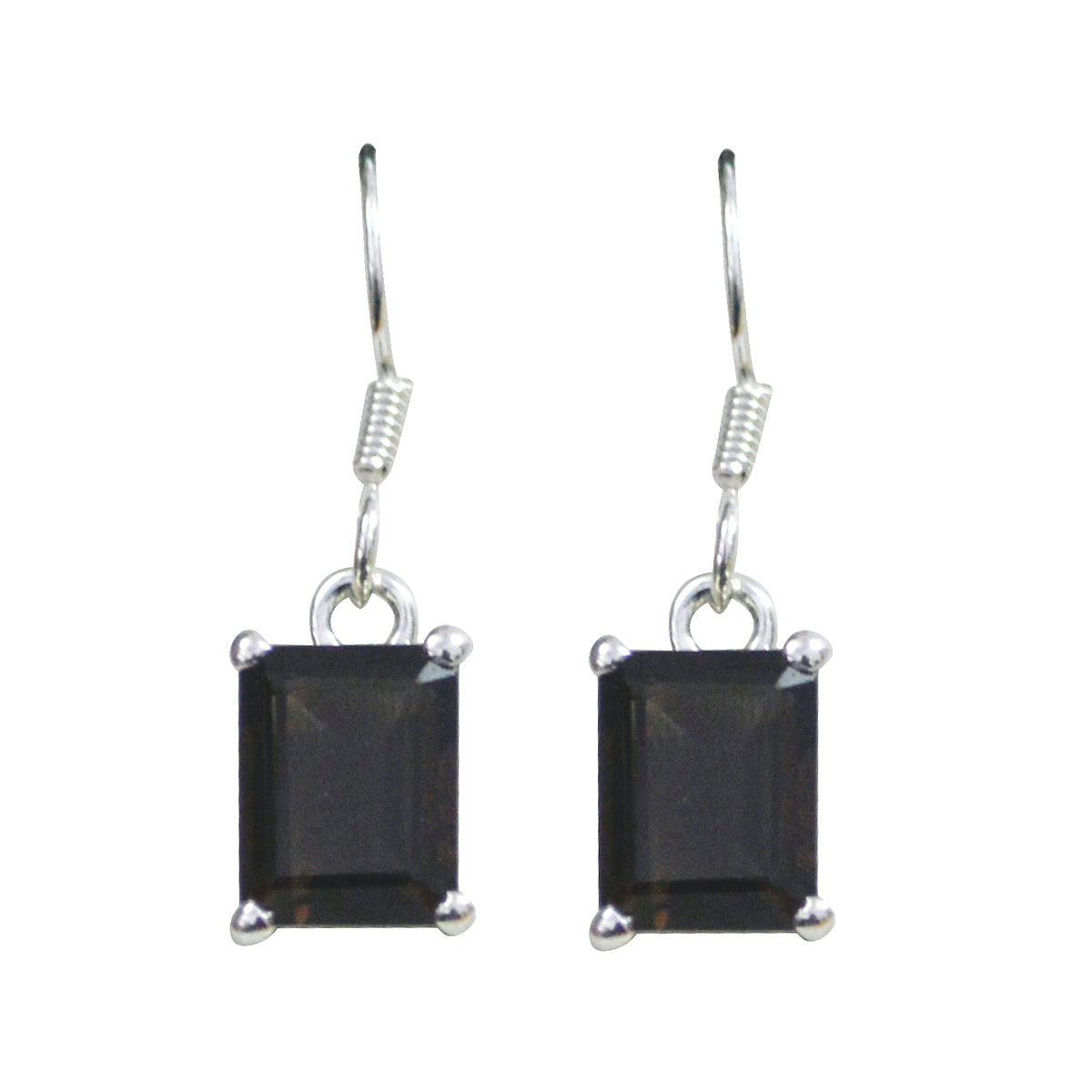 Zoe Solitaire Dangle Earrings - Elegant Gemstone Design Smoky Quartz Brown Dangle