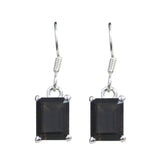 Zoe Solitaire Dangle Earrings - Elegant Gemstone Design Smoky Quartz Brown Dangle