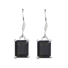 Zoe Solitaire Dangle Earrings - Elegant Gemstone Design Smoky Quartz Brown Dangle