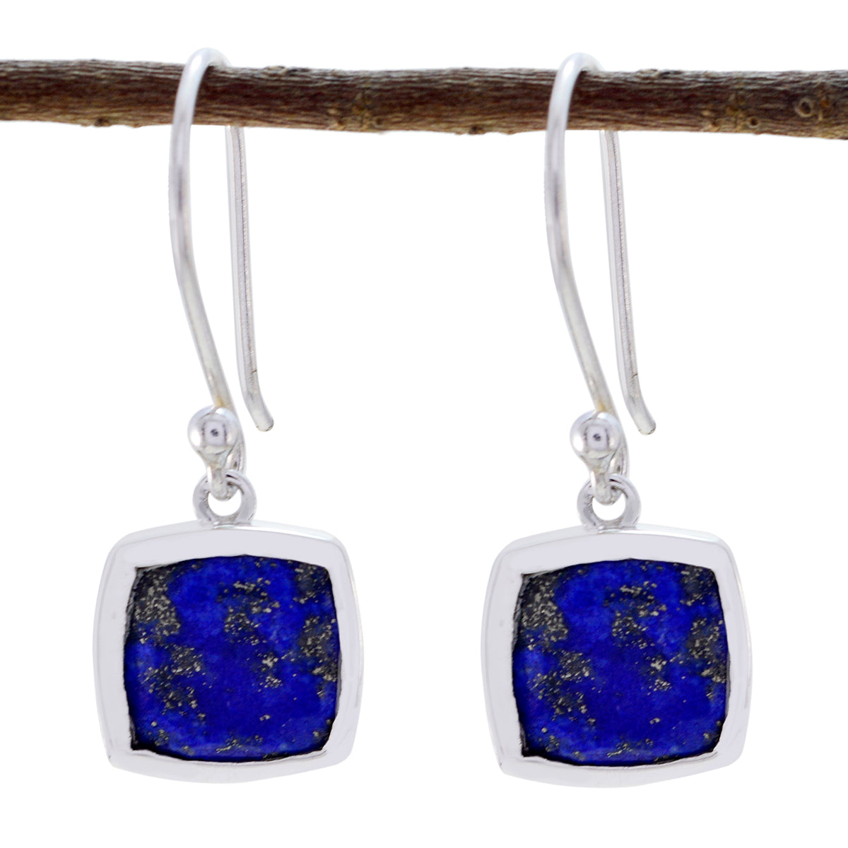 Sara Solitaire Dangle Earrings with Blue Gemstone Lapis Lazuli Blue Dangle