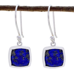 Sara Solitaire Dangle Earrings with Blue Gemstone Lapis Lazuli Blue Dangle