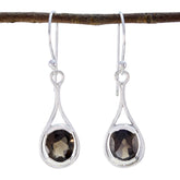 Amanda Solitaire Dangle Earrings with Gemstone Flair Smoky Quartz Brown Dangle