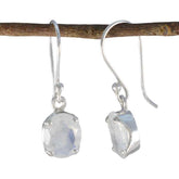 Anna Solitaire Dangle Earrings with Moonstone Charm Rainbow Moonstone White Dangle